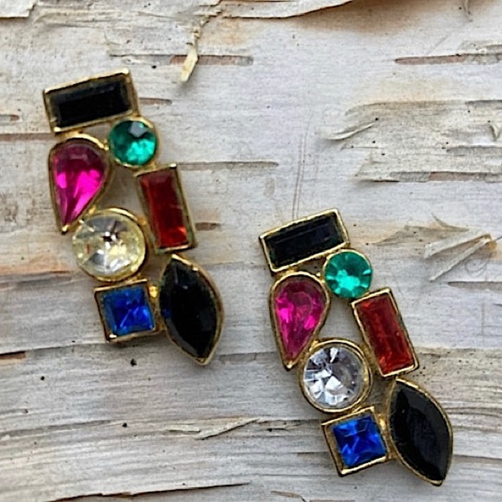 EARRINGS Vintage Posts Gold Red Blue Green Pink